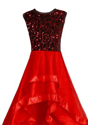 Red woven velvet kids-girl-gowns 4