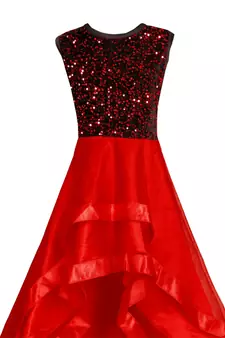 Red woven velvet kids-girl-gowns