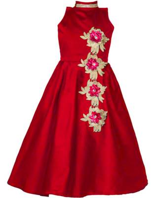 Red plain taffeta kids-girl-gowns 1