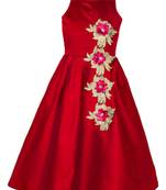 Red plain taffeta kids-girl-gowns