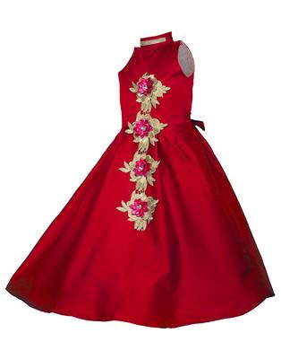 Red plain taffeta kids-girl-gowns 2