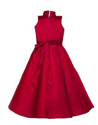 Red plain taffeta kids-girl-gowns 3