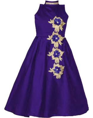 Purple plain taffeta kids-girl-gowns 1