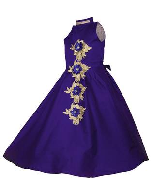 Purple plain taffeta kids-girl-gowns 2