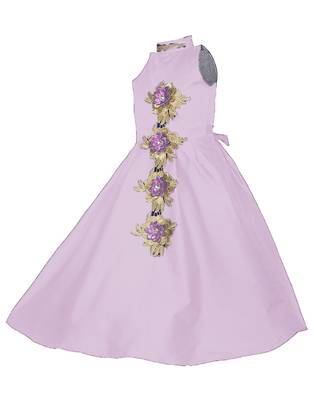 Pink plain taffeta kids-girl-gowns 2