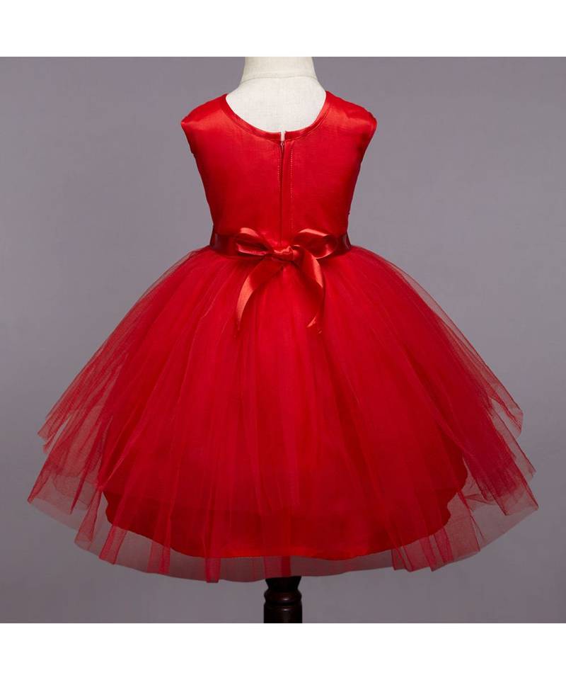 Sequins Sleeveless Party Wear Dress Frock With Lace Band For Girls Red