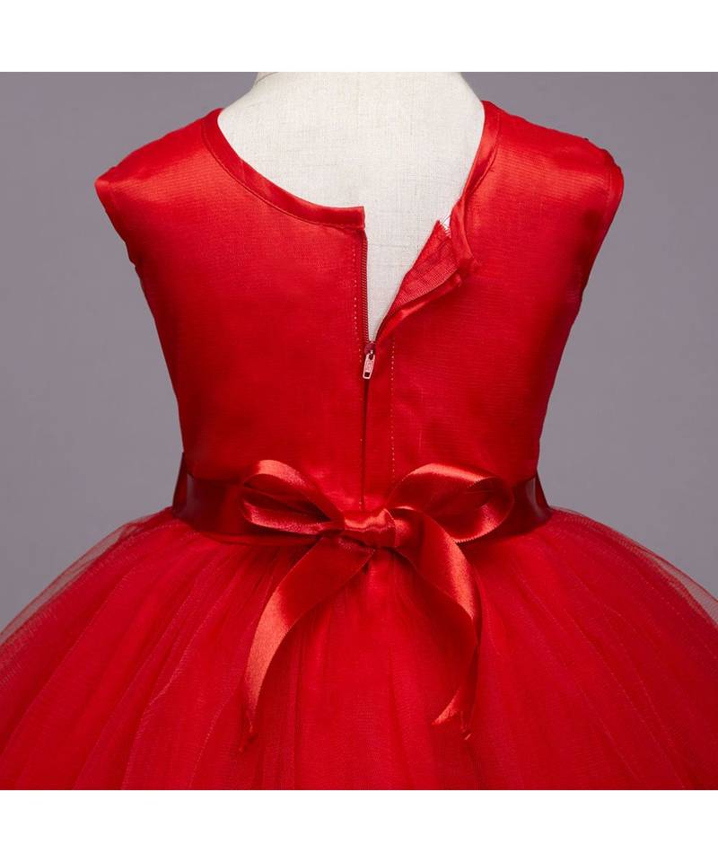 Sequins Sleeveless Party Wear Dress Frock With Lace Band For Girls Red