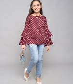 Maroon printed crepe kids-tops
