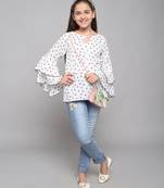 White printed crepe kids-tops