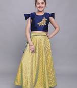 Blue woven silk girls-top-bottom