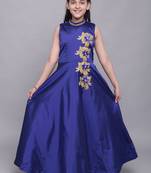 Blue woven taffeta kids-girl-gowns