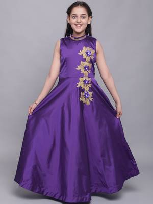 Purple woven taffeta kids-girl-gowns 1