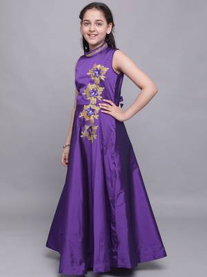 Purple woven taffeta kids-girl-gowns 3