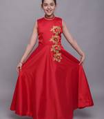 Red woven taffeta kids-girl-gowns
