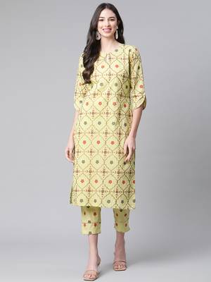 Light-green printed cotton cotton-kurtis 1