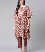 Maroon printed cotton cotton-kurtis