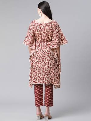 Maroon printed cotton cotton-kurtis 2