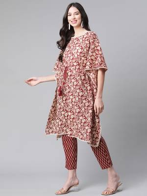 Maroon printed cotton cotton-kurtis 5