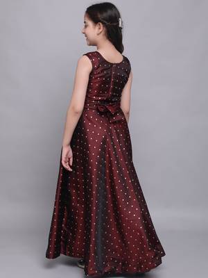 Maroon woven taffeta kids-girl-gowns 4