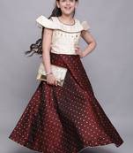 Maroon woven taffeta kids-girl-gowns