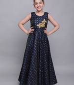 Blue woven taffeta kids-girl-gowns