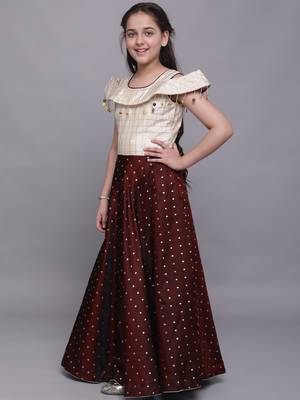 Maroon woven taffeta kids-girl-gowns 3