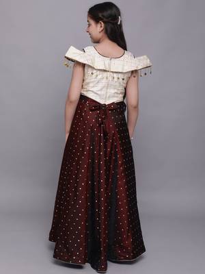 Maroon woven taffeta kids-girl-gowns 4