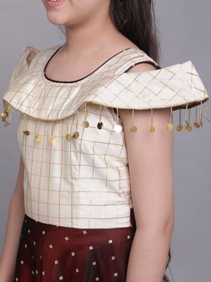 Maroon woven taffeta kids-girl-gowns 5
