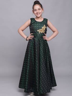 Green woven taffeta kids-girl-gowns 1