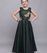 Green woven taffeta kids-girl-gowns