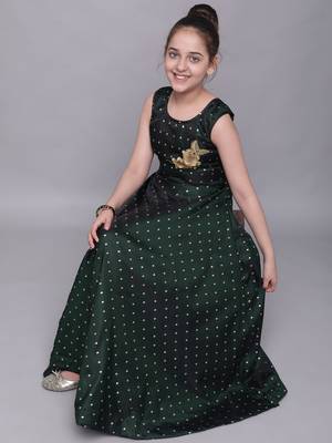 Green woven taffeta kids-girl-gowns 2