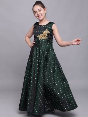 Green woven taffeta kids-girl-gowns 3