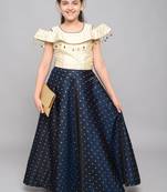 Blue woven taffeta kids-girl-gowns