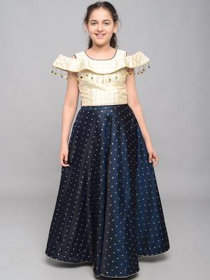 Blue woven taffeta kids-girl-gowns 2