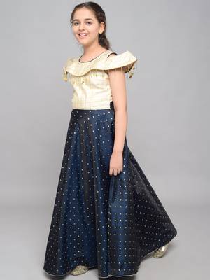 Blue woven taffeta kids-girl-gowns 3