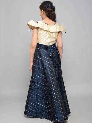 Blue woven taffeta kids-girl-gowns 4