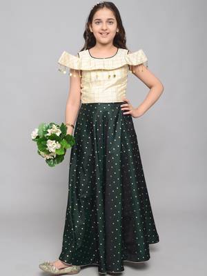 Green woven taffeta kids-girl-gowns 1