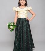 Green woven taffeta kids-girl-gowns