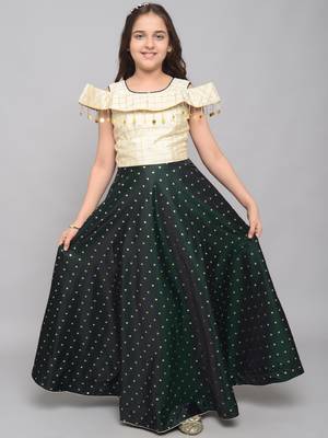Green woven taffeta kids-girl-gowns 2