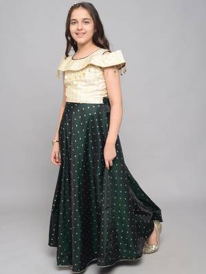 Green woven taffeta kids-girl-gowns 3
