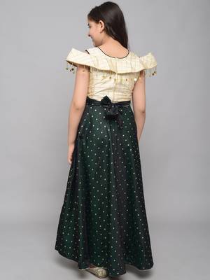 Green woven taffeta kids-girl-gowns 4