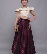 Beige woven taffeta girls-top-bottom