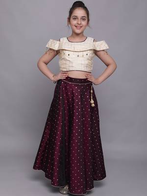 Beige woven taffeta girls-top-bottom 2