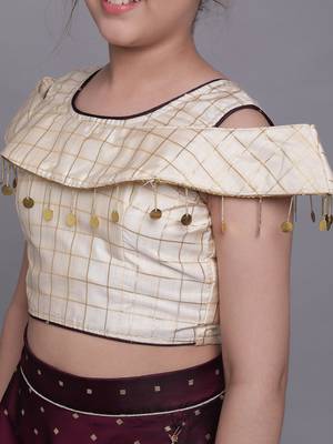 Beige woven taffeta girls-top-bottom 5