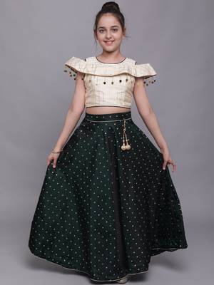 Beige woven taffeta girls-top-bottom 1