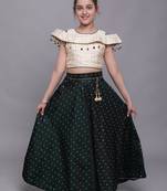 Beige woven taffeta girls-top-bottom