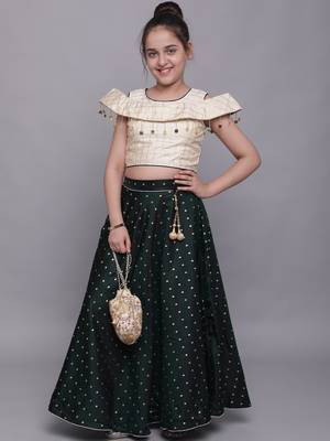 Beige woven taffeta girls-top-bottom 2