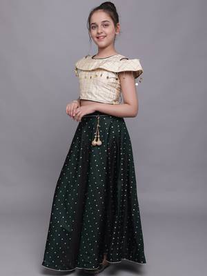 Beige woven taffeta girls-top-bottom 3