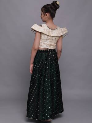 Beige woven taffeta girls-top-bottom 4