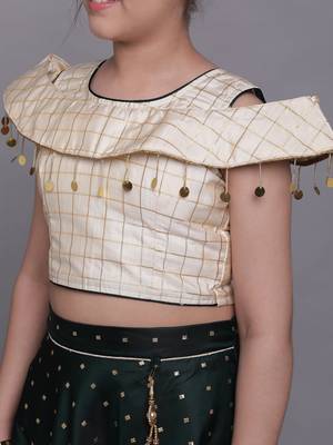 Beige woven taffeta girls-top-bottom 5